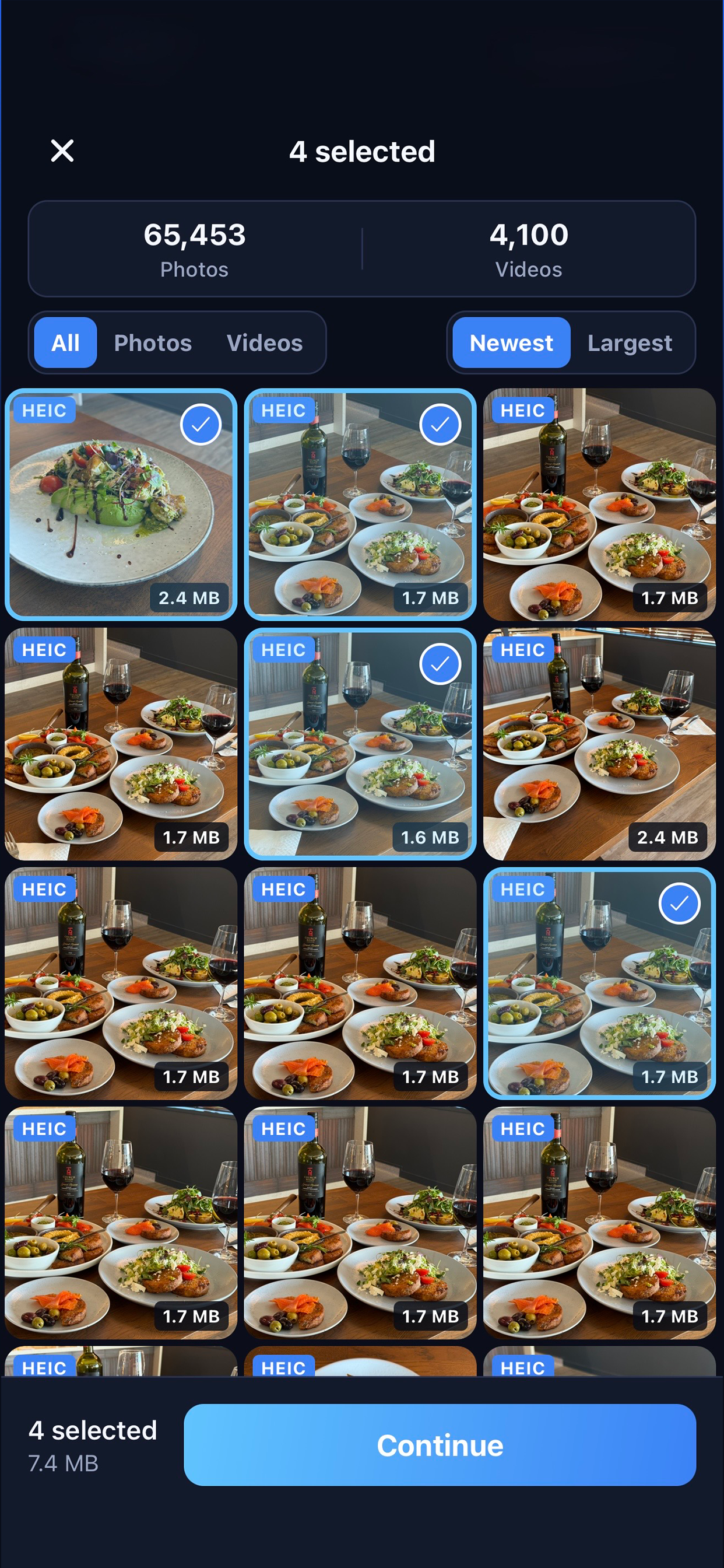 Select photos and videos